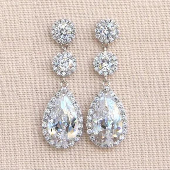 NEW LUXURY 925 STERLING SILVER DIAMOND EARRINGS, NICE EARRINGS, CUTE EARRINGS - Picture 3 of 7